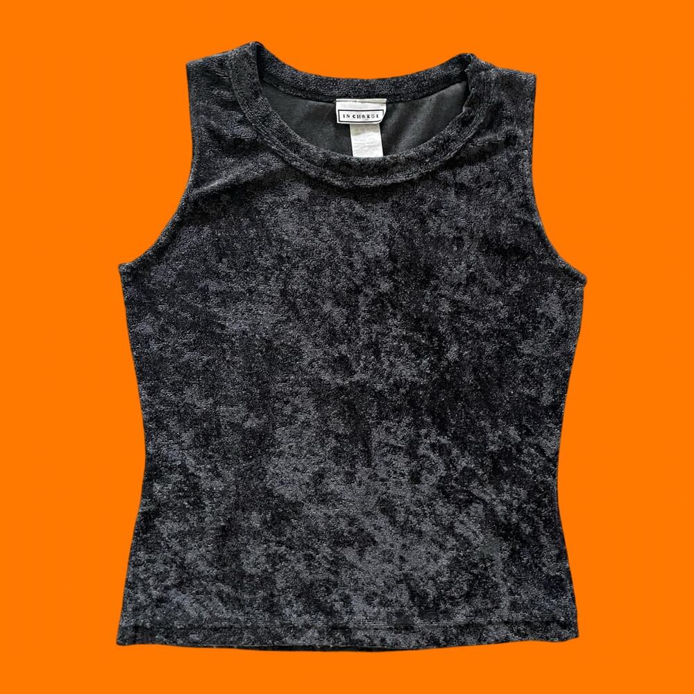 Velvet Sleeveless Tank Top - Black